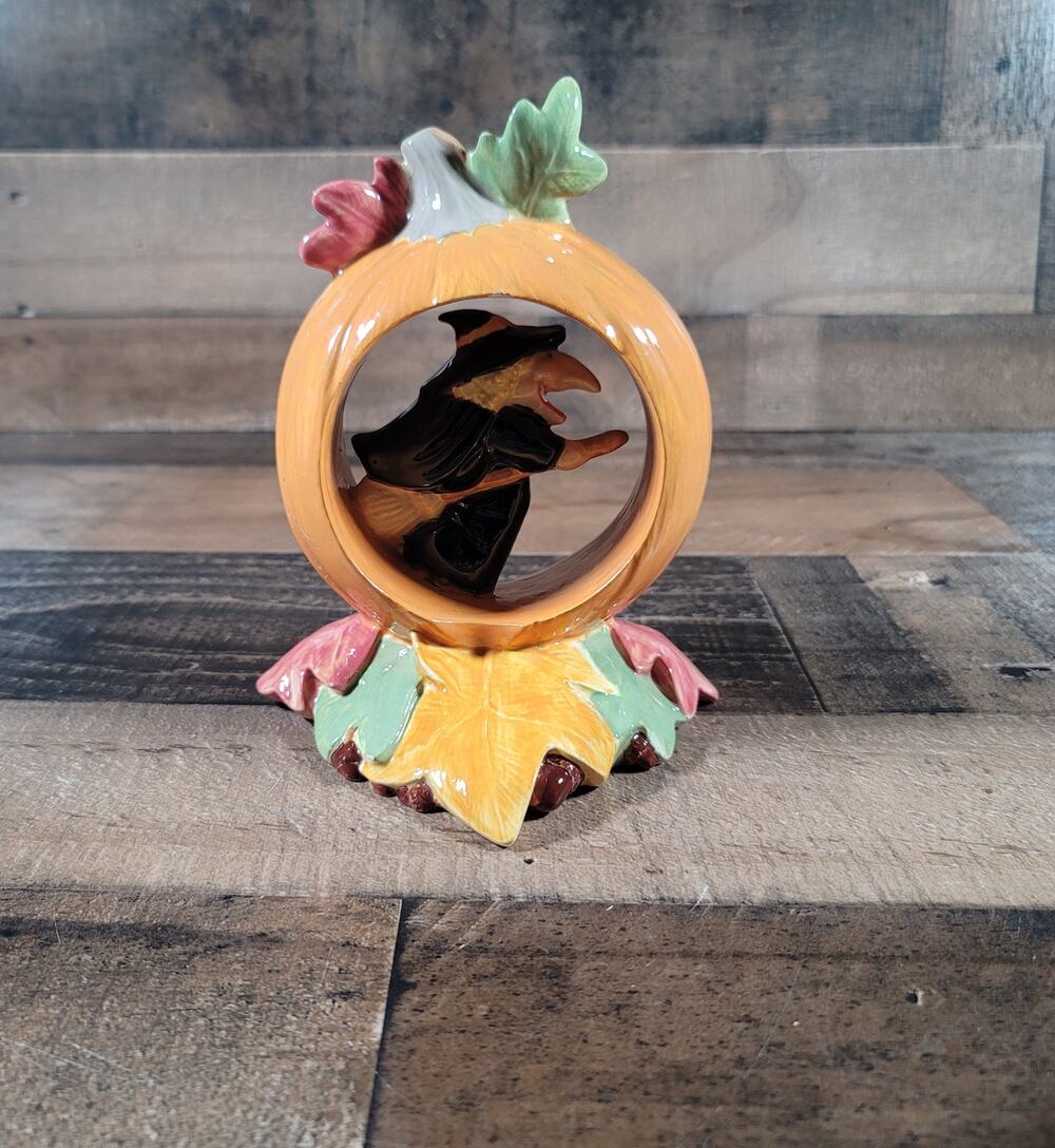 Flying Witch in a Pumpkin On Broom 7" Halloween Figure